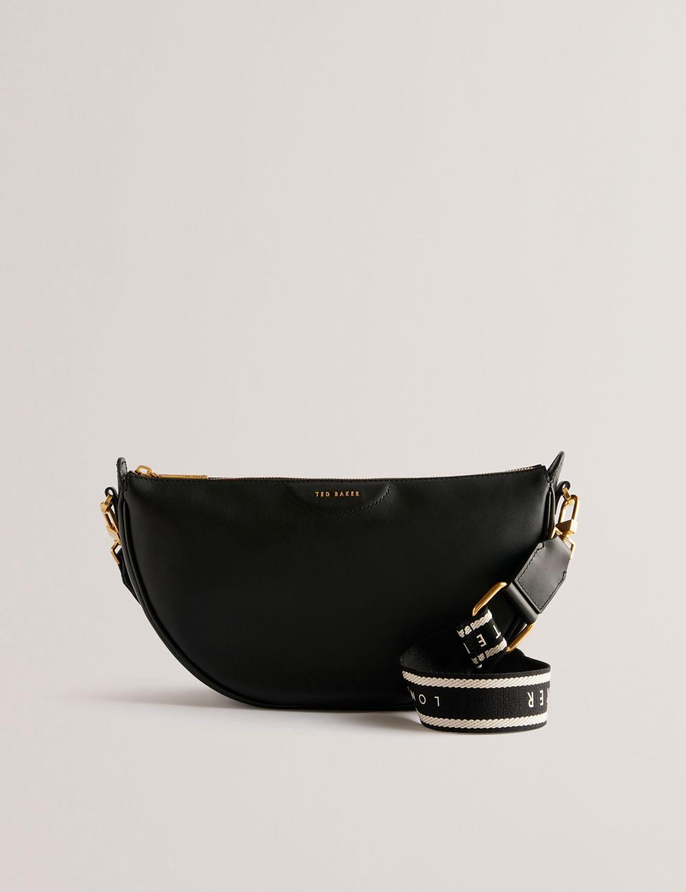 Black Ted Baker ESSINA - Webbing Half Moon Leather Women Crossbody Bags | Canada  UTL-692084