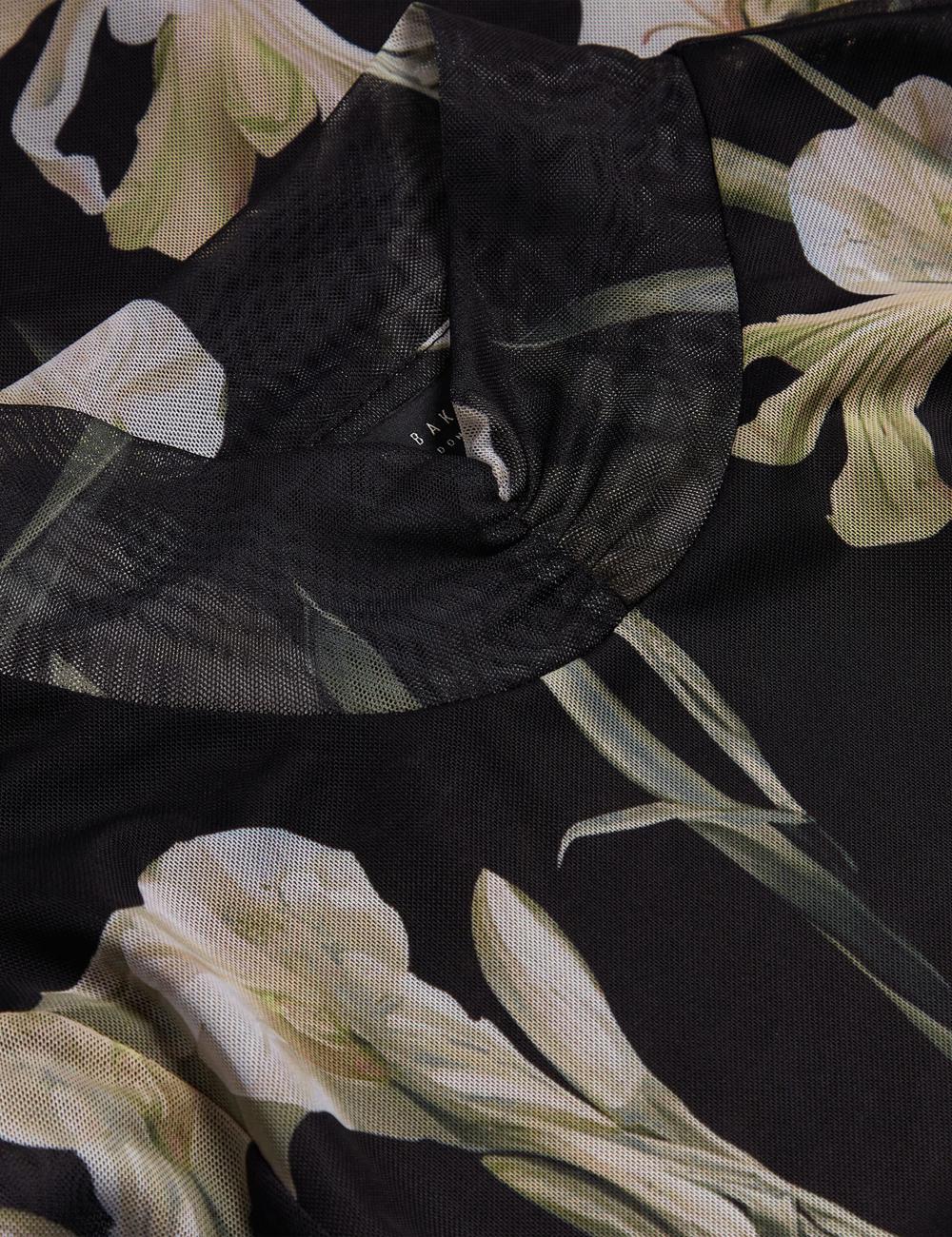 Black Ted Baker FIAAHH - Floral Print High Neck Sheer Mesh Women Tops | Canada  LWX-569014