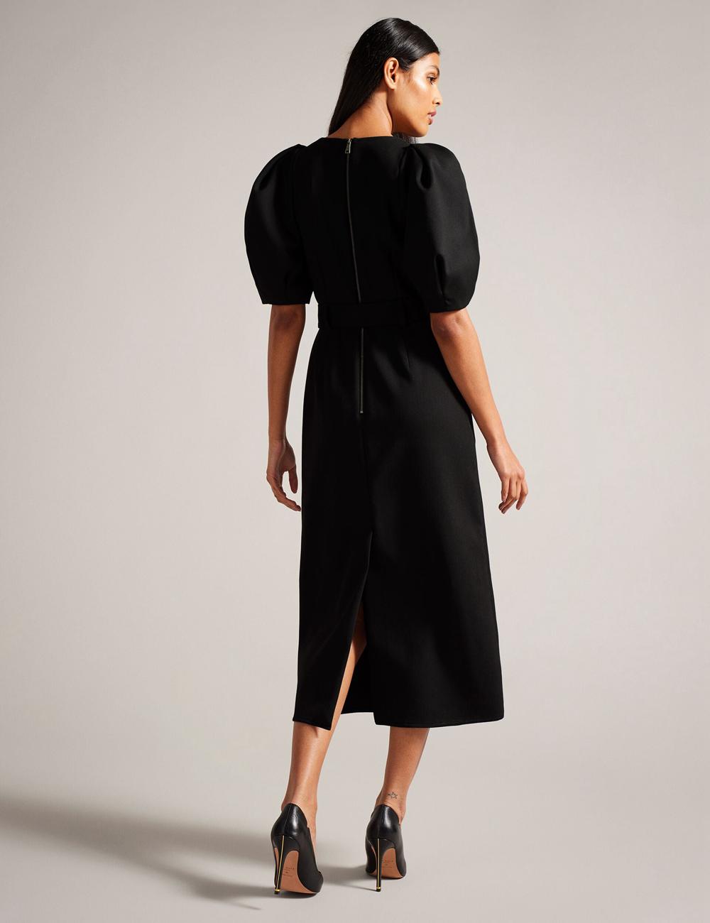 Black Ted Baker GABYELA - Structured Puff Sleeve With Belt Women Midi Dresses | Canada  FKN-916324