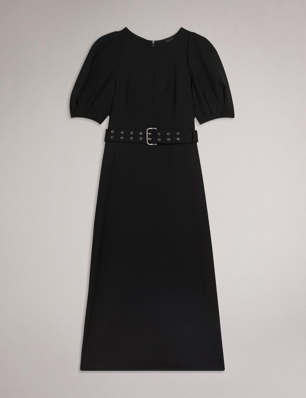 Black Ted Baker GABYELA - Structured Puff Sleeve With Belt Women Midi Dresses | Canada  FKN-916324