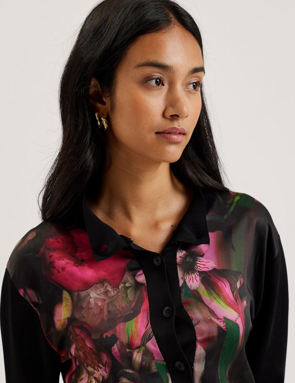 Black Ted Baker GEMHAA - Printed Panel Long Sleeve Women Cardigans | Canada  IRH-517320