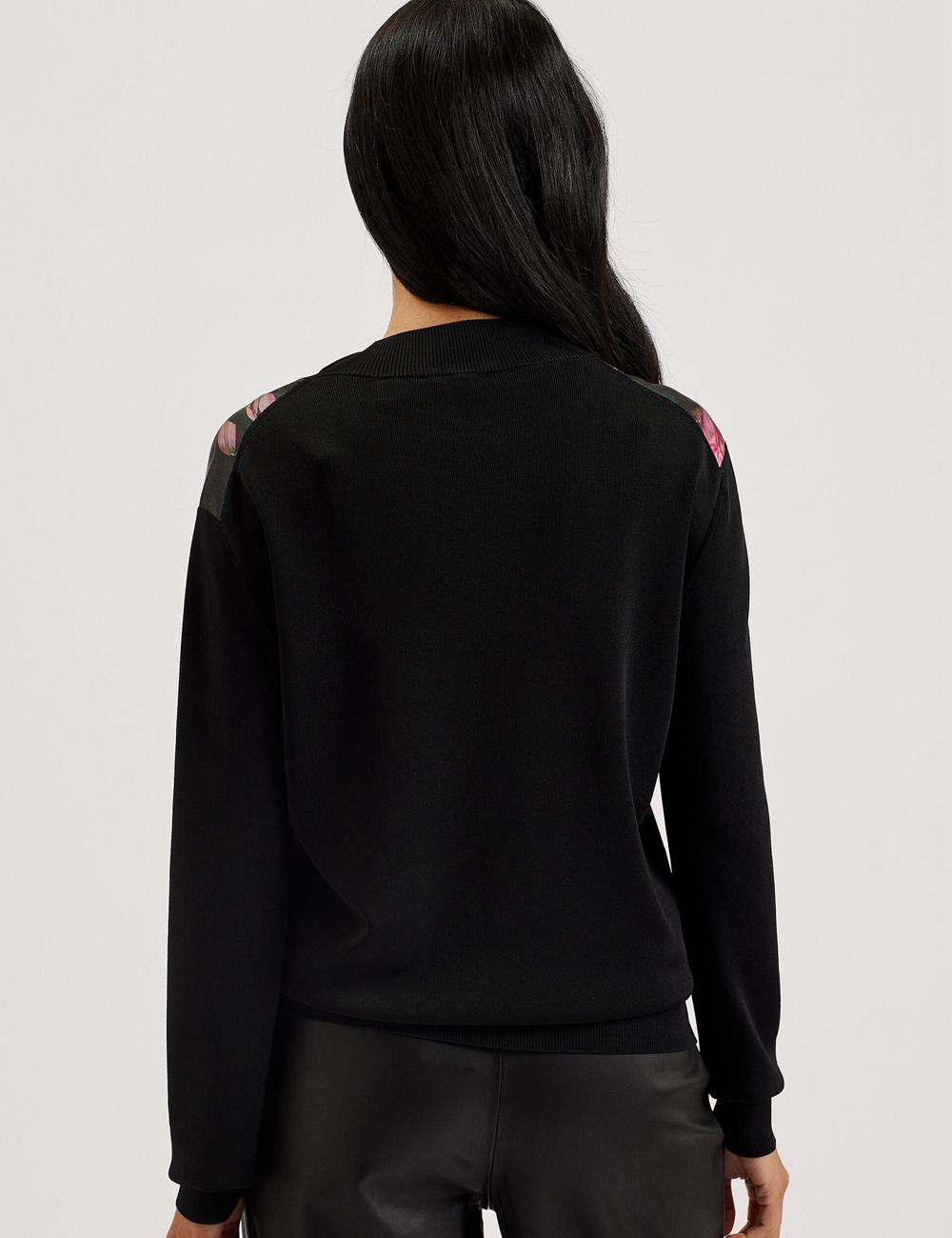 Black Ted Baker GEMHAA - Printed Panel Long Sleeve Women Cardigans | Canada  IRH-517320