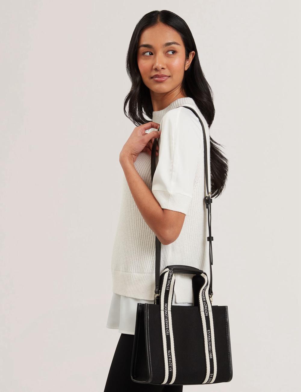 Black Ted Baker GEORJEA - Branded Webbing Canvas Small Women Tote Bags | Canada  IJC-296751