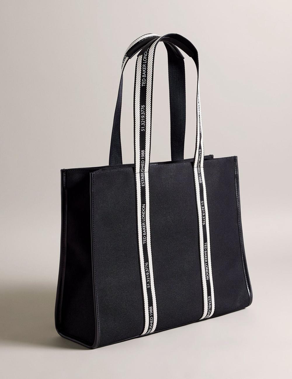 Black Ted Baker GEORJEY - Branded Webbing Canvas Large Women Tote Bags | Canada  LKD-391675