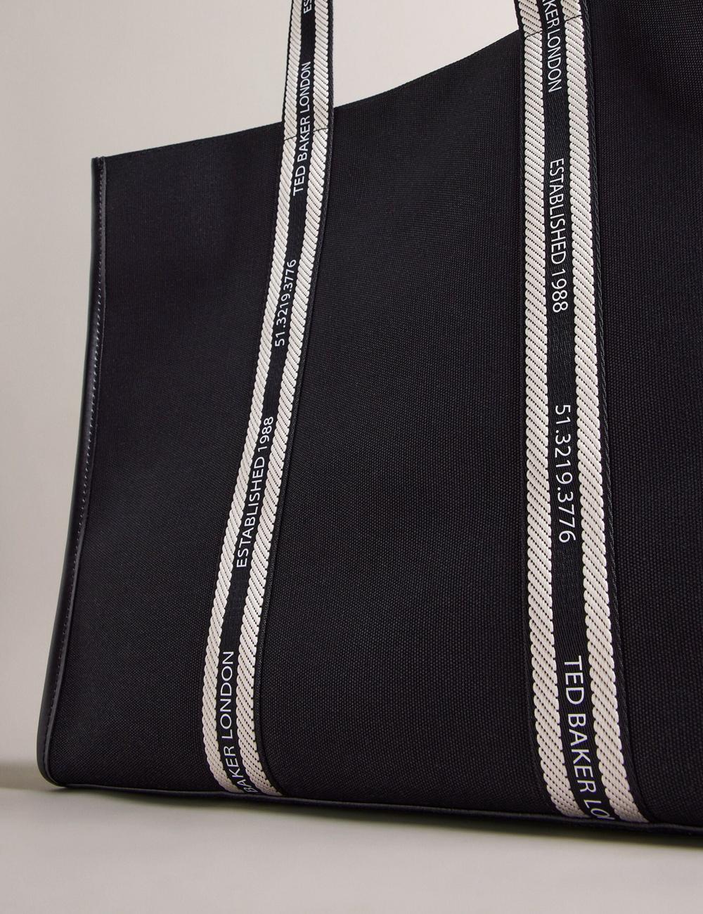 Black Ted Baker GEORJEY - Branded Webbing Canvas Large Women Tote Bags | Canada  LKD-391675