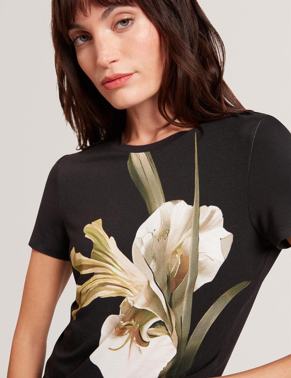Black Ted Baker GORGAA - Floral Graphic Fitted Short Sleeve Women T-Shirts | Canada  MYA-894765