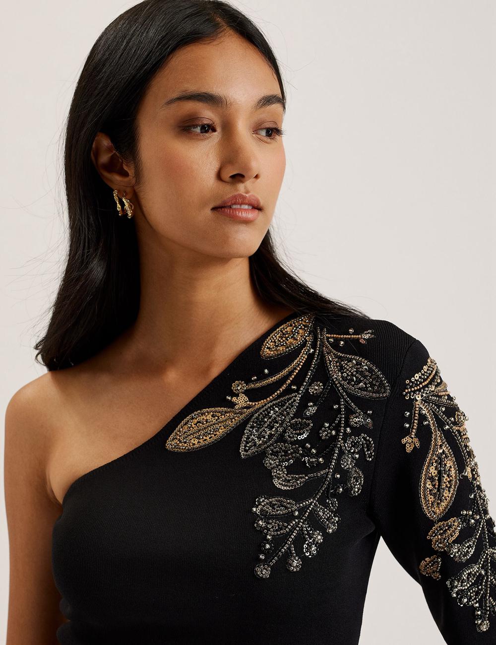 Black Ted Baker HEATHRR - One Shoulder Embellished Detail Women Tops | Canada  ZJC-497061