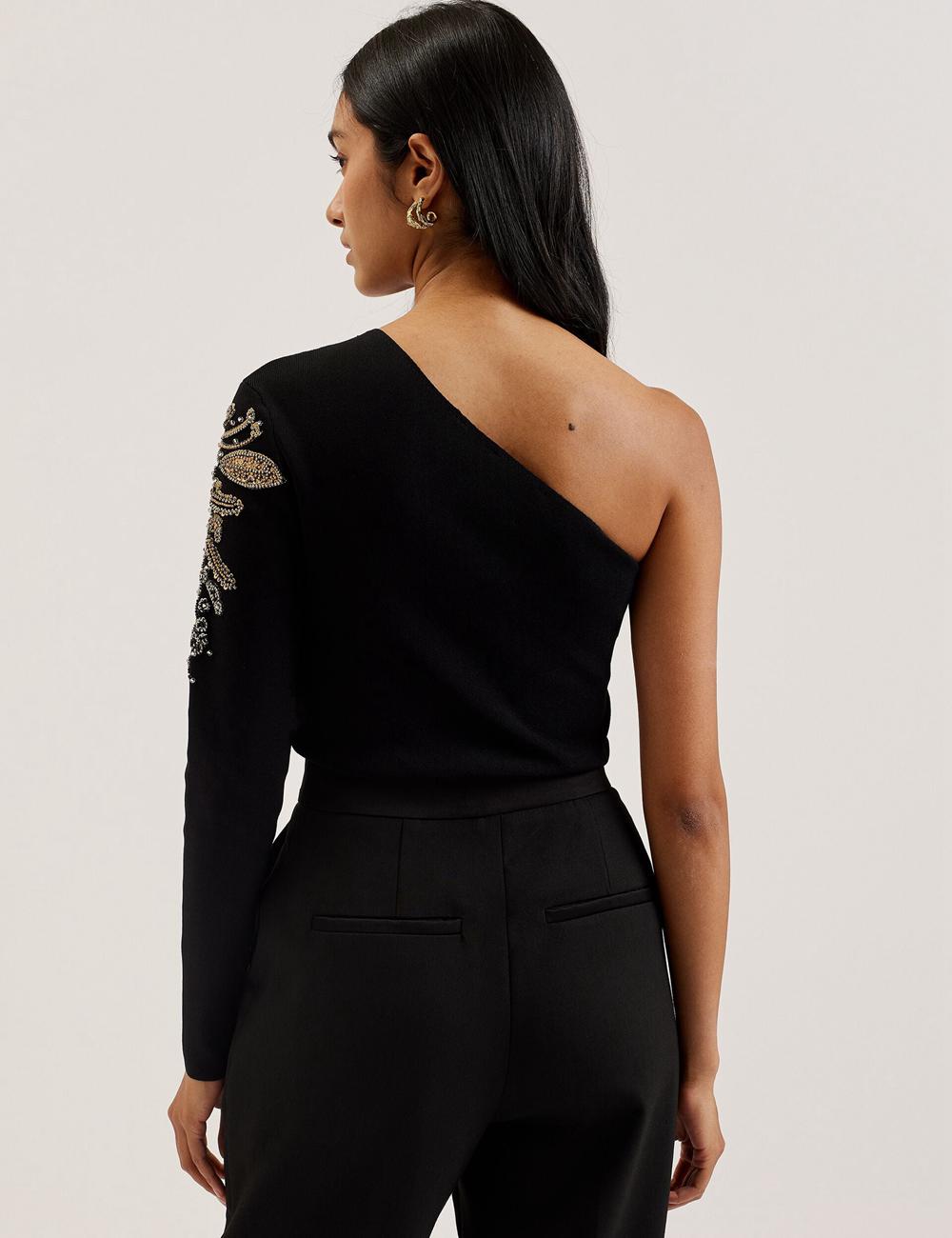 Black Ted Baker HEATHRR - One Shoulder Embellished Detail Women Tops | Canada  ZJC-497061