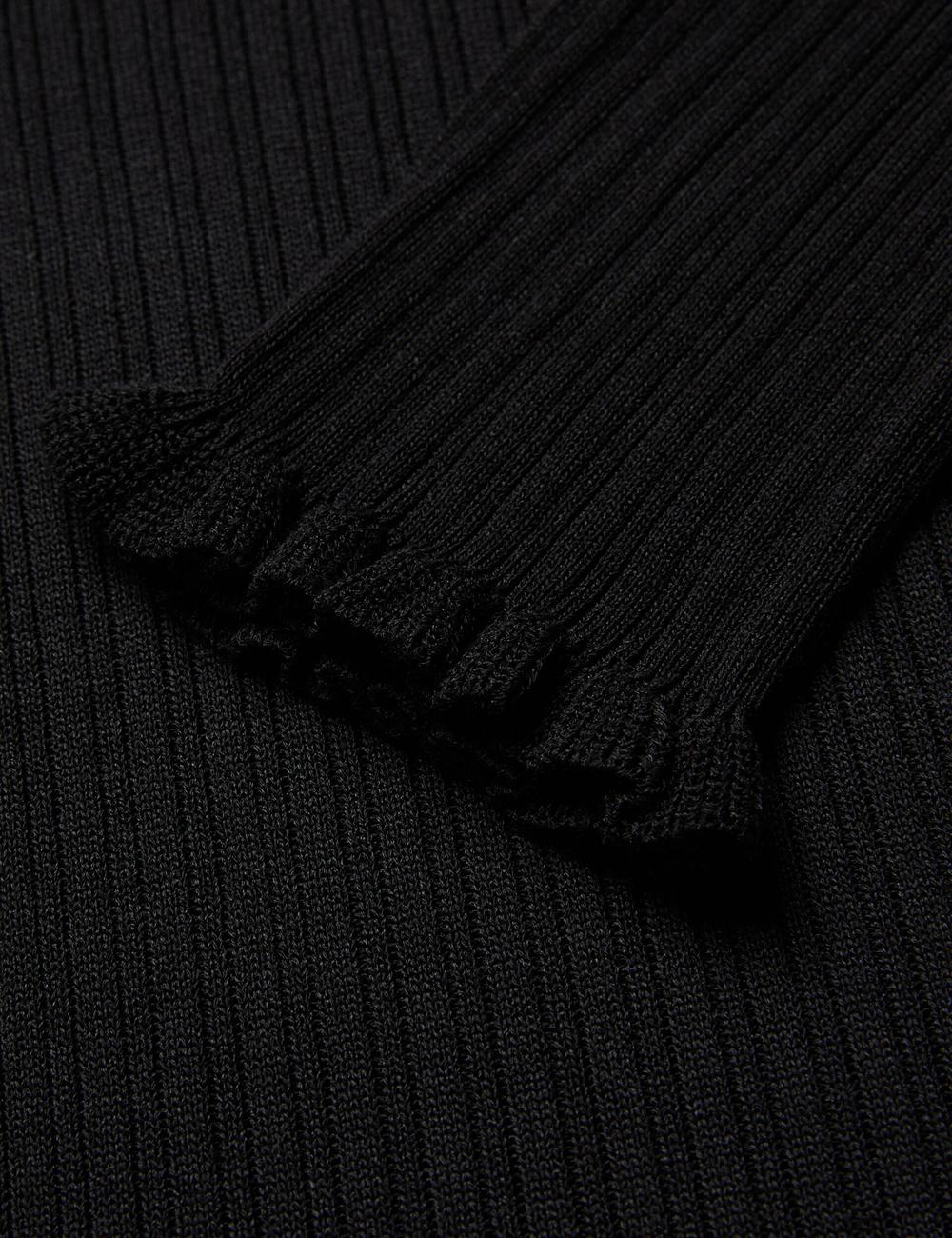 Black Ted Baker JANITTT - Ruffle Trim High Neck Ribbed Women Jumpers | Canada  JOW-158649