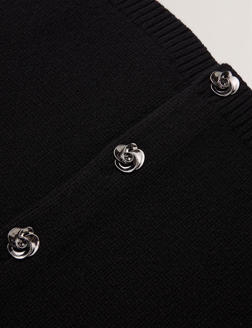 Black Ted Baker JAYCEY - Rose Button Knitted Crew Neck Women Cardigans | Canada  ELX-197654