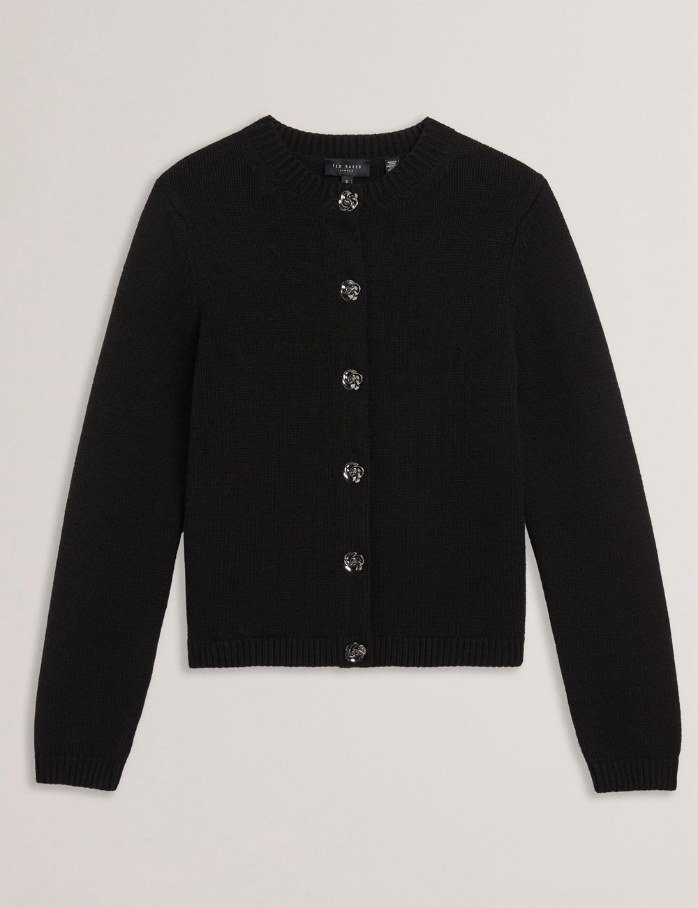 Black Ted Baker JAYCEY - Rose Button Knitted Crew Neck Women Cardigans | Canada  ELX-197654