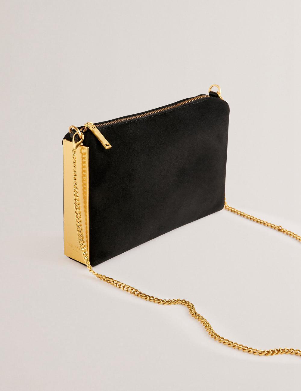 Black Ted Baker JEINER - Suede Clutch With Hardware Sides Women Clutch Bag | Canada  WIA-713845