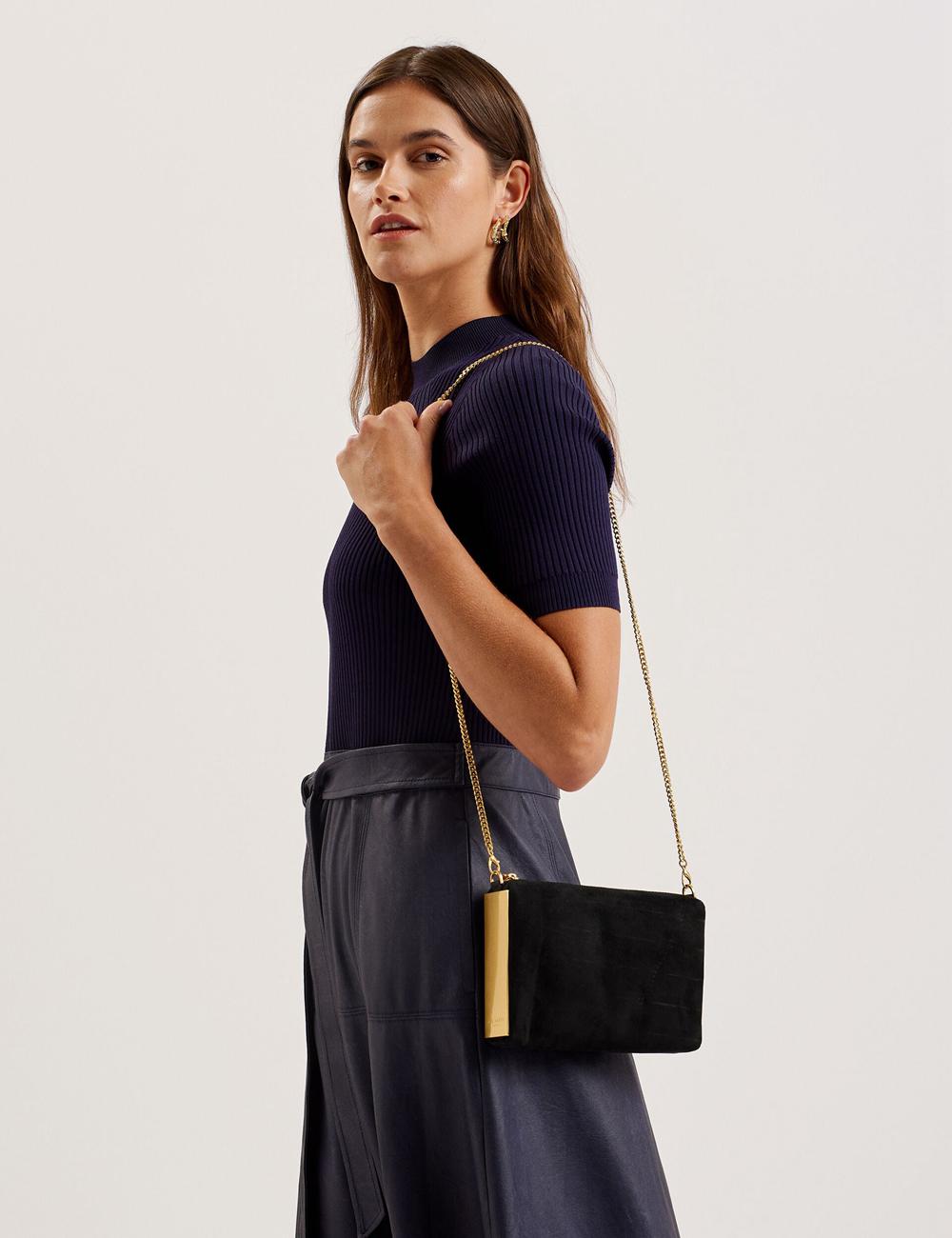 Black Ted Baker JEINER - Suede Clutch With Hardware Sides Women Clutch Bag | Canada  WIA-713845