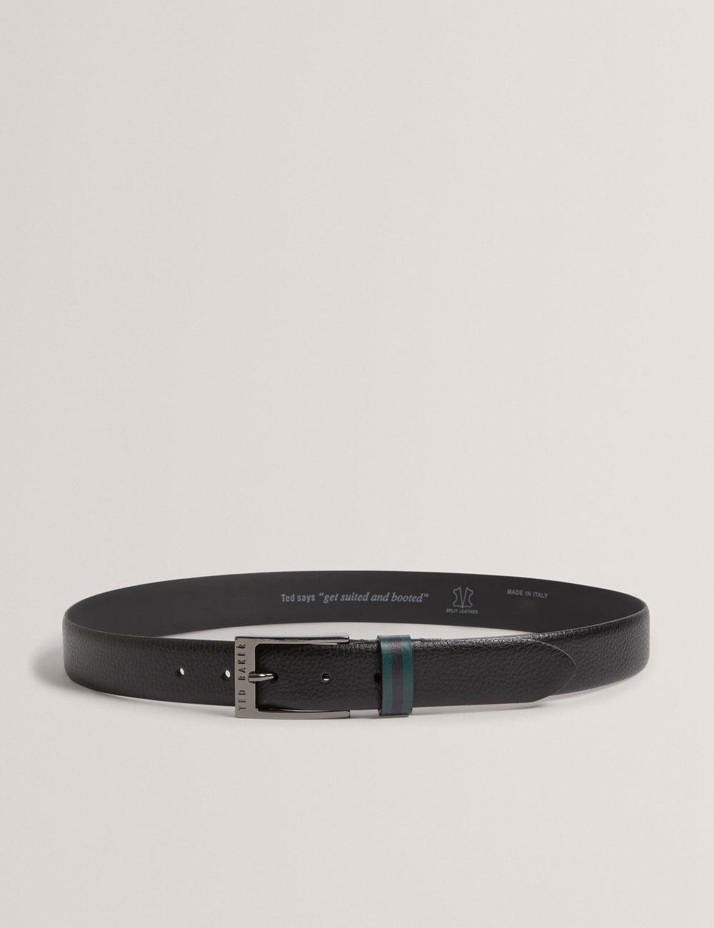 Black Ted Baker KENDON - Grained Leather With Striped Loop Men Belts | Canada  JHS-061957