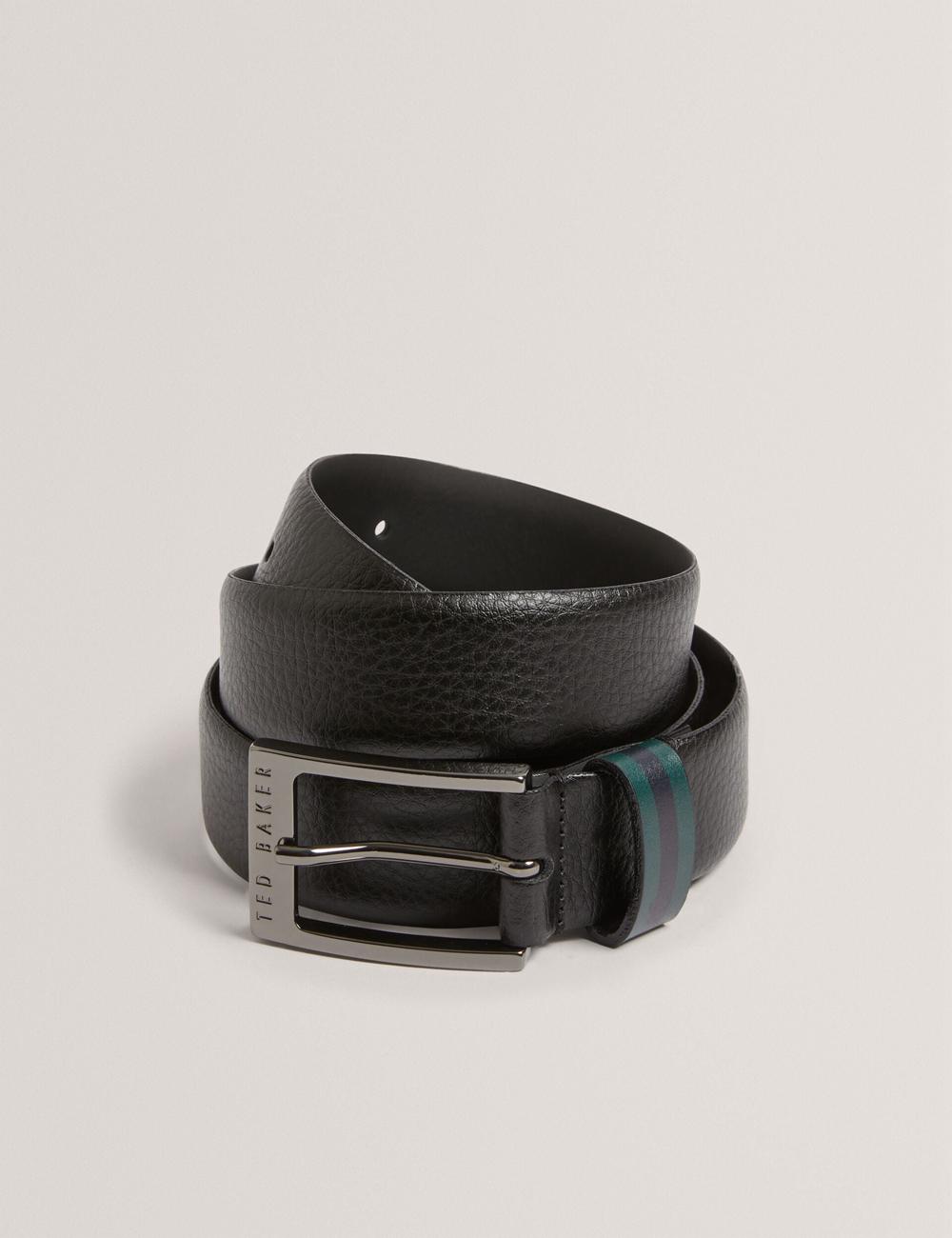 Black Ted Baker KENDON - Grained Leather With Striped Loop Men Belts | Canada  JHS-061957