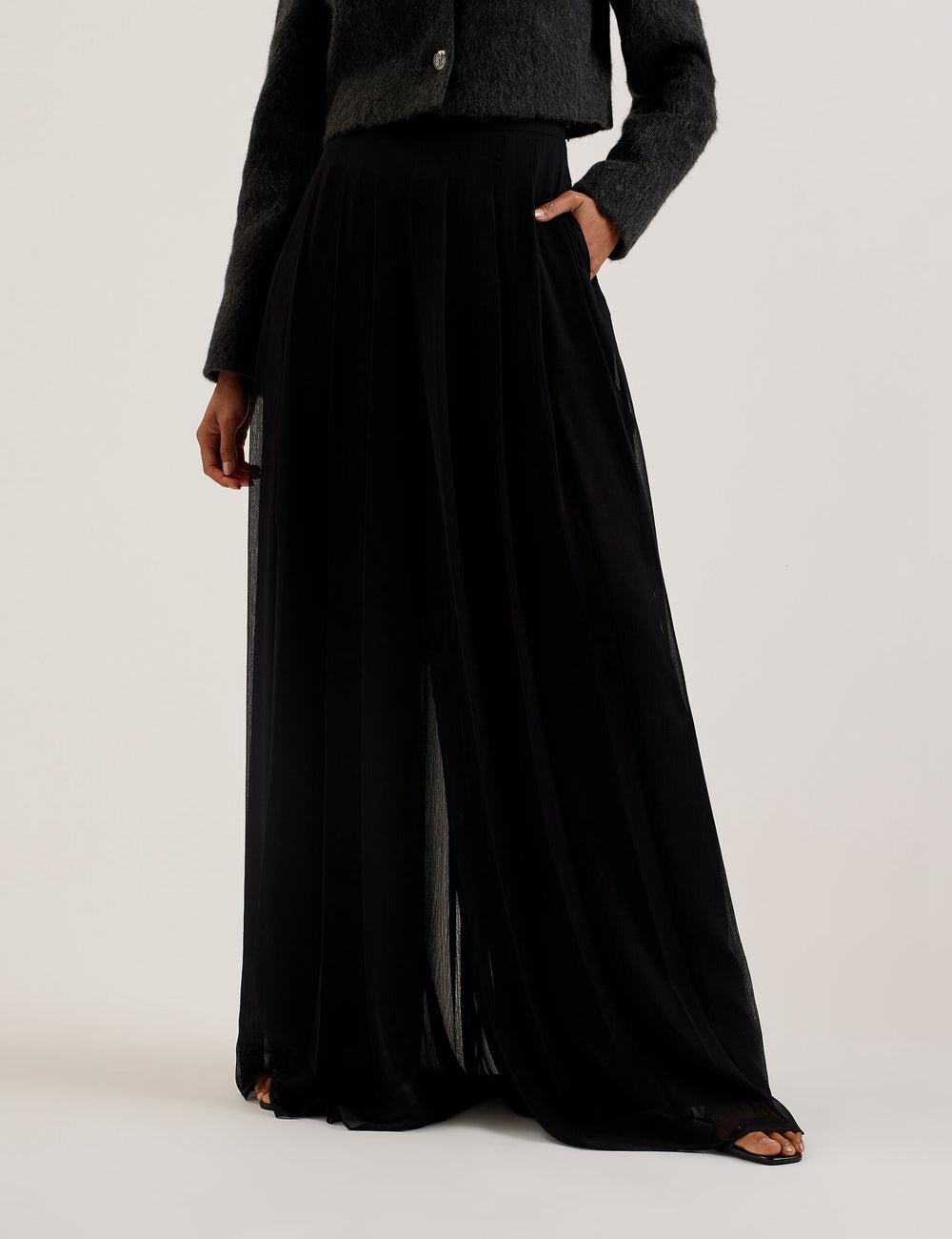 Black Ted Baker KOKUTO - Chiffon Pleated Wide Leg Palazzo Women Trousers | Canada  KMQ-786249