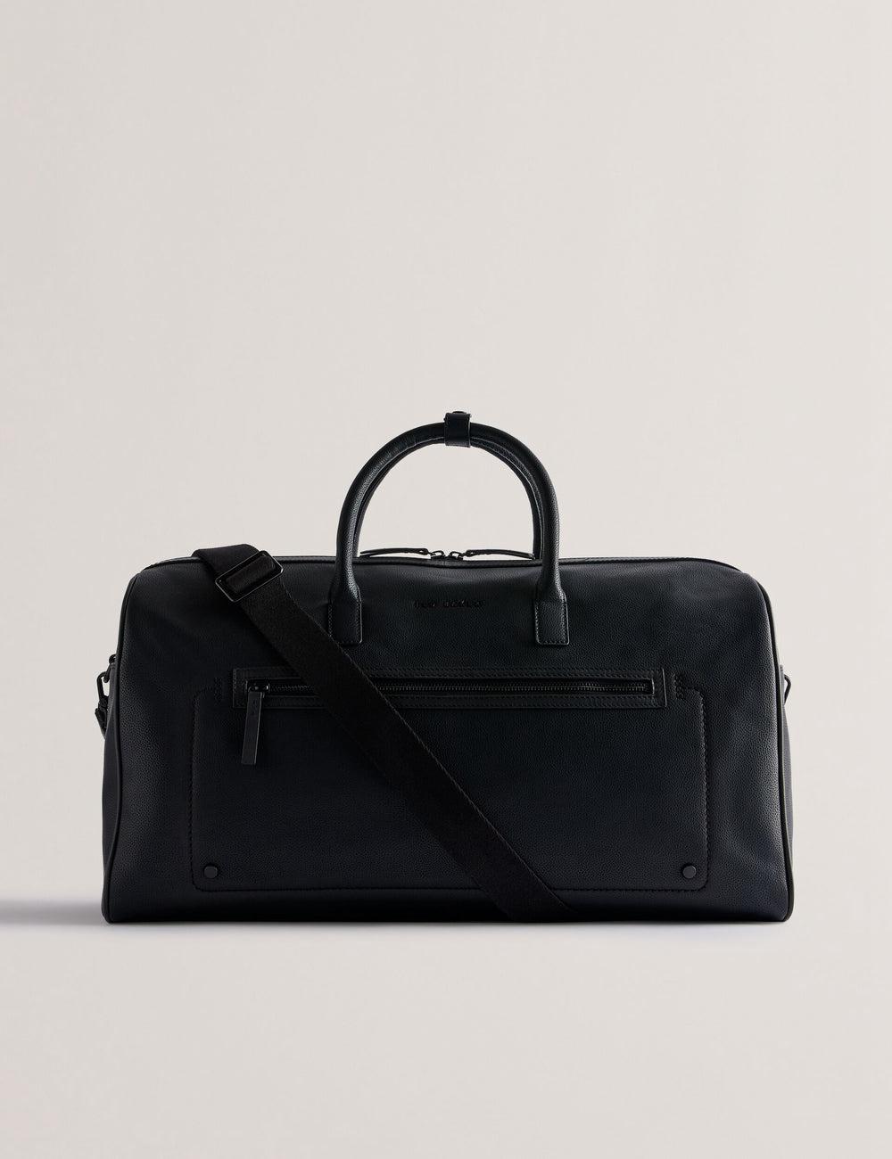 Black Ted Baker LANDERS - Textured Leather Zip Pocket Men Holdall Bags | Canada  GAS-317958