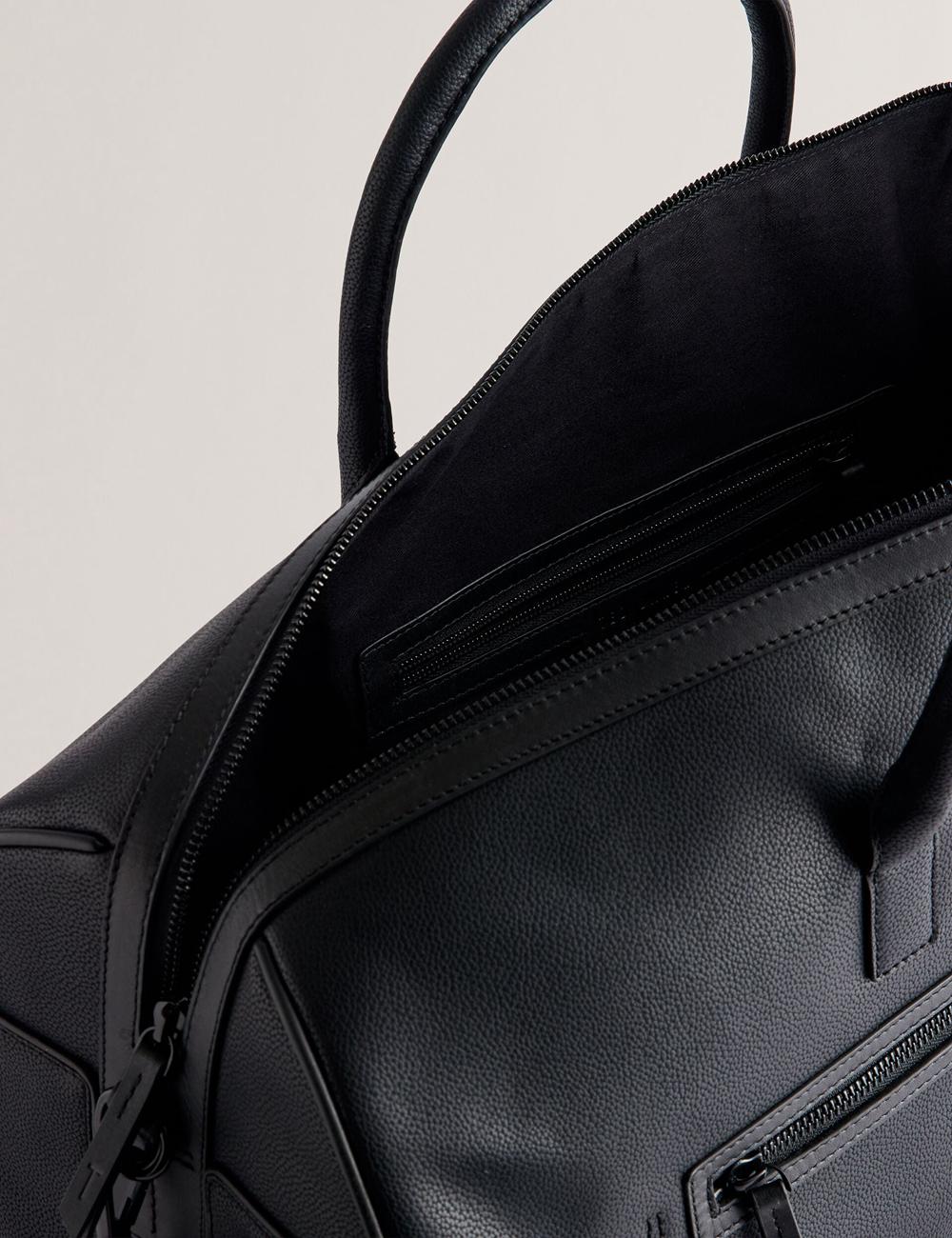 Black Ted Baker LANDERS - Textured Leather Zip Pocket Men Holdall Bags | Canada  GAS-317958