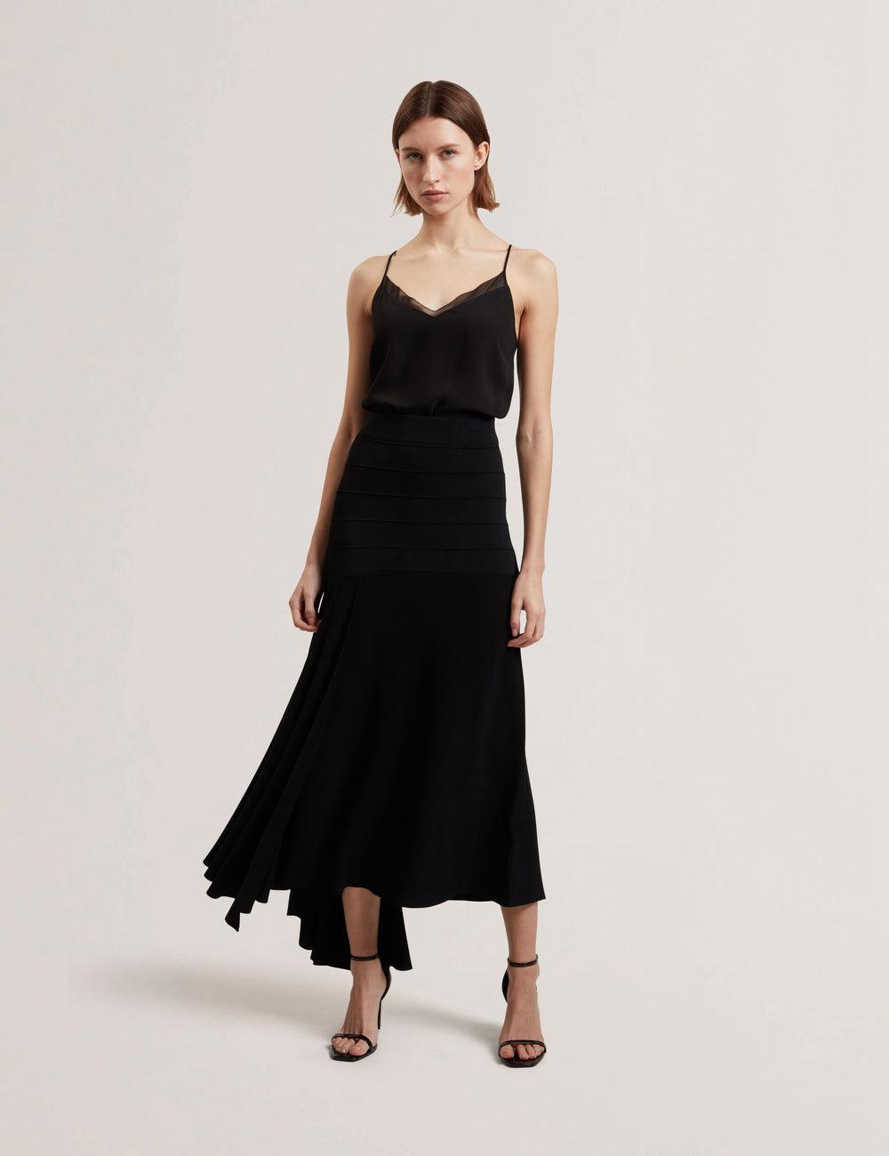 Black Ted Baker LAURRIE - Asymmetric Waterfall Hem Knitted Women Midi Skirts | Canada  WXO-173602