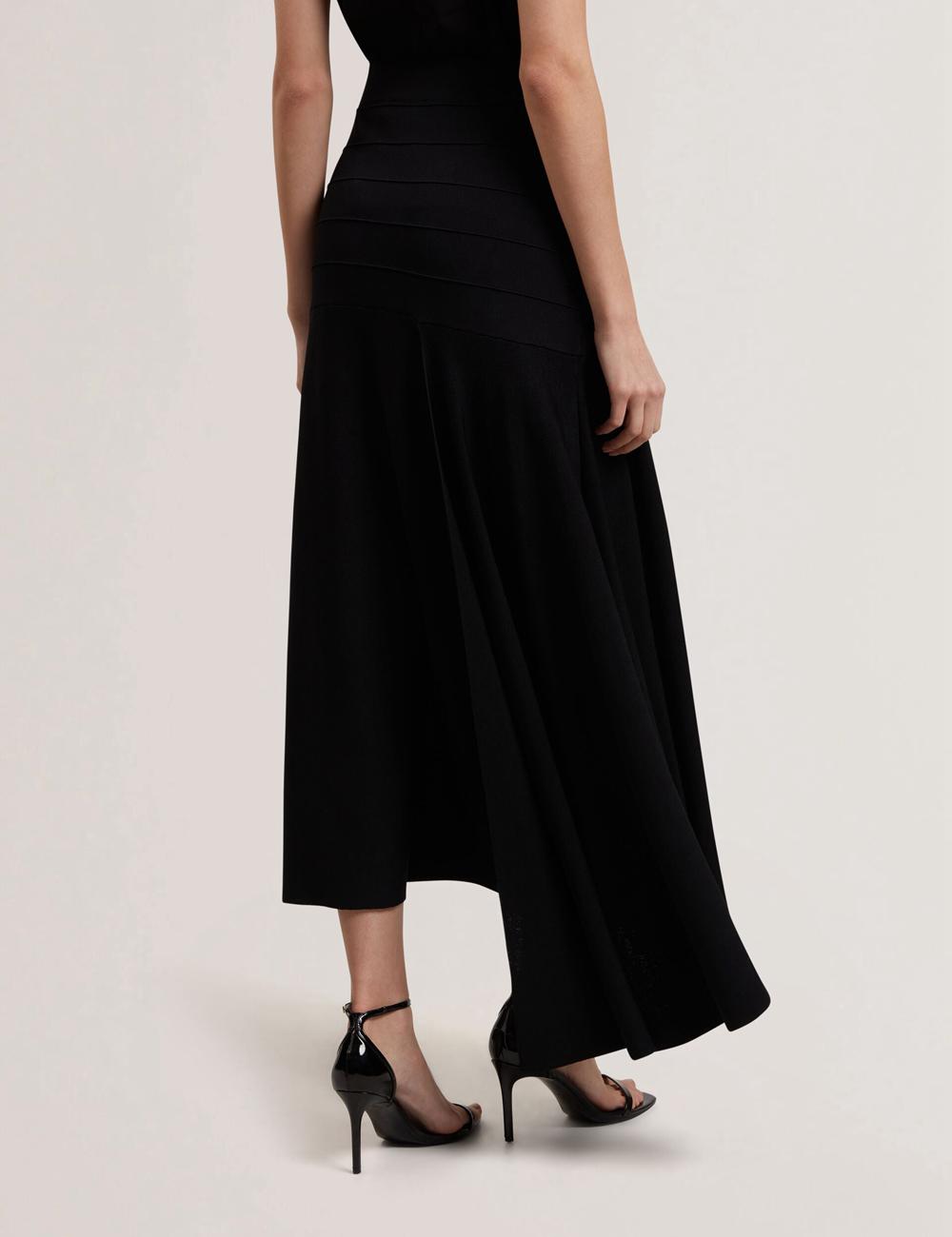Black Ted Baker LAURRIE - Asymmetric Waterfall Hem Knitted Women Midi Skirts | Canada  WXO-173602