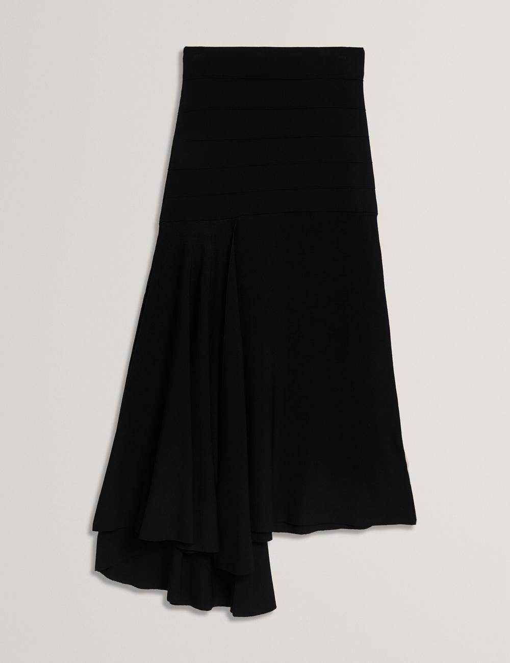 Black Ted Baker LAURRIE - Asymmetric Waterfall Hem Knitted Women Midi Skirts | Canada  WXO-173602