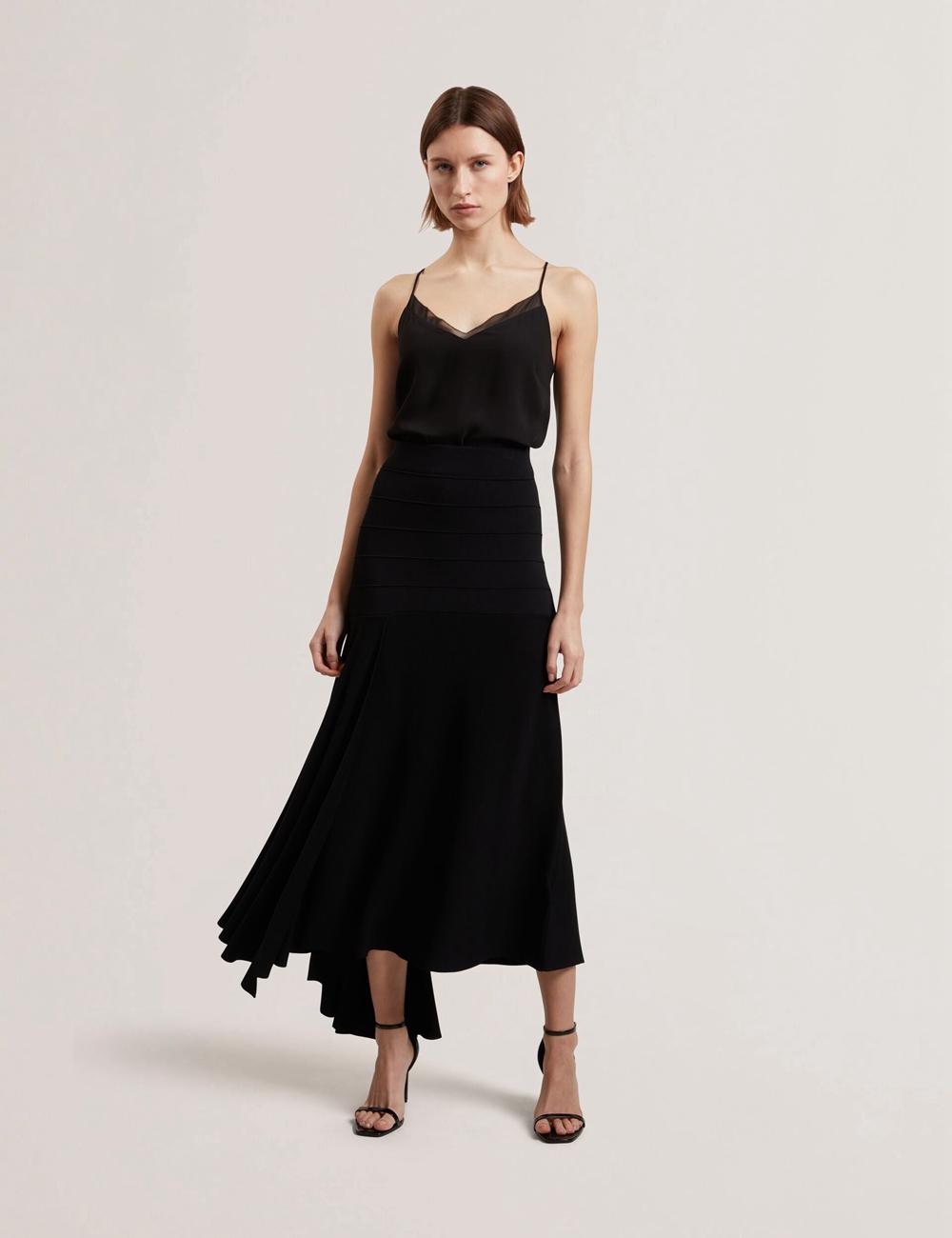 Black Ted Baker LAURRIE - Asymmetric Waterfall Hem Knitted Women Midi Skirts | Canada  WXO-173602