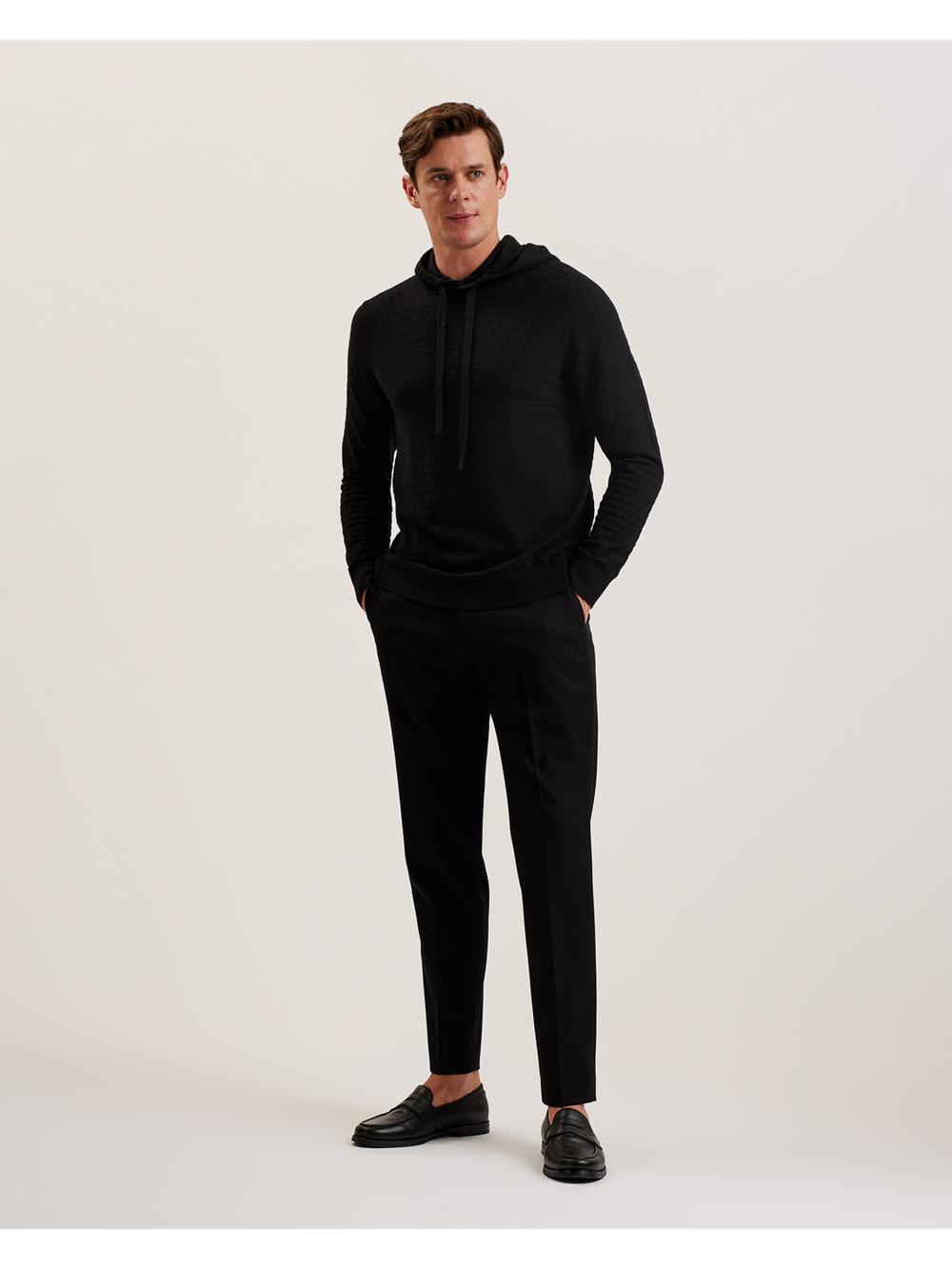 Black Ted Baker LOULAR - Textured T Knit Wool Blend Men Hoodies | Canada  UOL-894703
