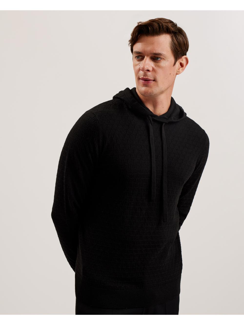 Black Ted Baker LOULAR - Textured T Knit Wool Blend Men Hoodies | Canada  UOL-894703