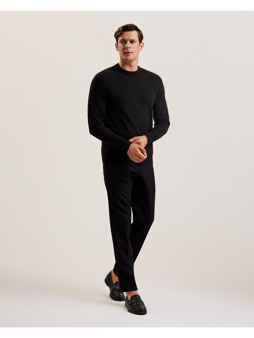 Black Ted Baker LOUNG - Textured T Knit Crew Neck Men Jumpers | Canada  AKM-210469
