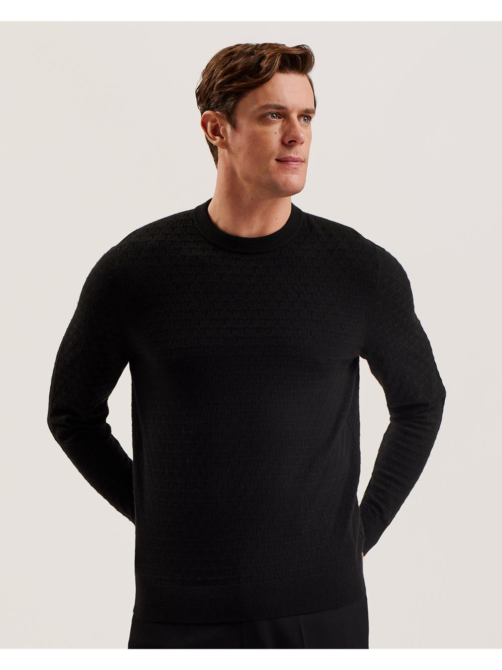 Black Ted Baker LOUNG - Textured T Knit Crew Neck Men Jumpers | Canada  AKM-210469