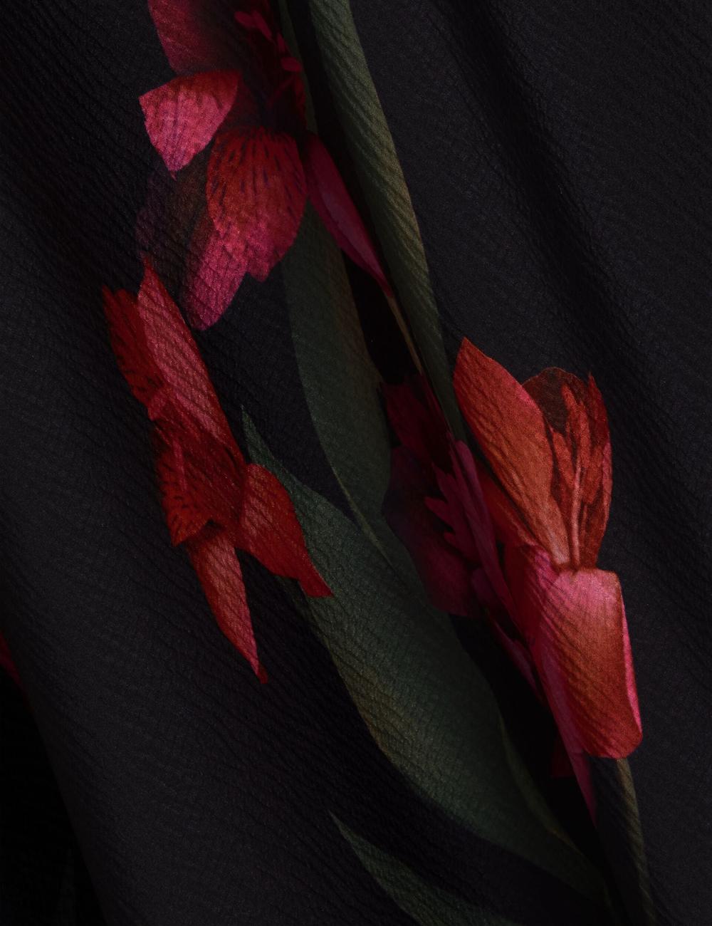 Black Ted Baker LUCERN - Floral Satin Off Shoulder Bias Women Midi Dresses | Canada  AWJ-138720