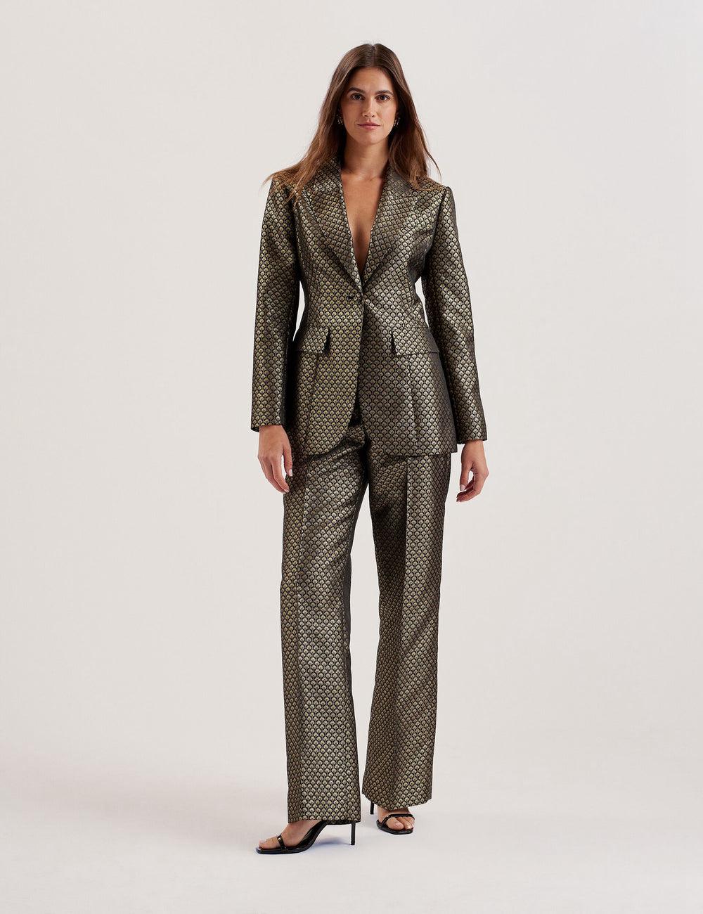 Black Ted Baker MANGUT - Metallic Jacquard Wide Leg Tailored Women Trousers | Canada  DOF-572083