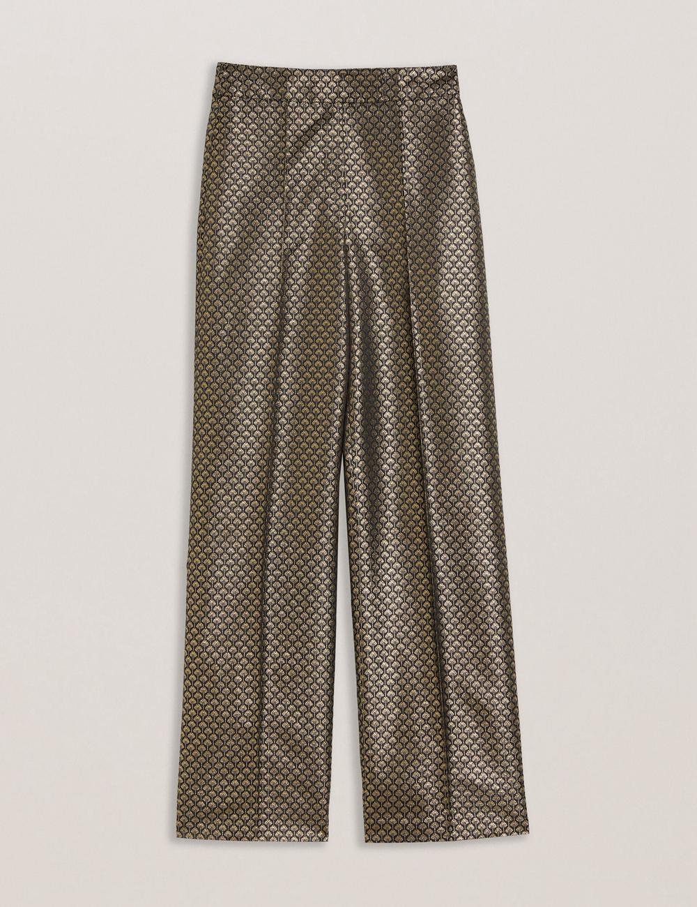 Black Ted Baker MANGUT - Metallic Jacquard Wide Leg Tailored Women Trousers | Canada  DOF-572083