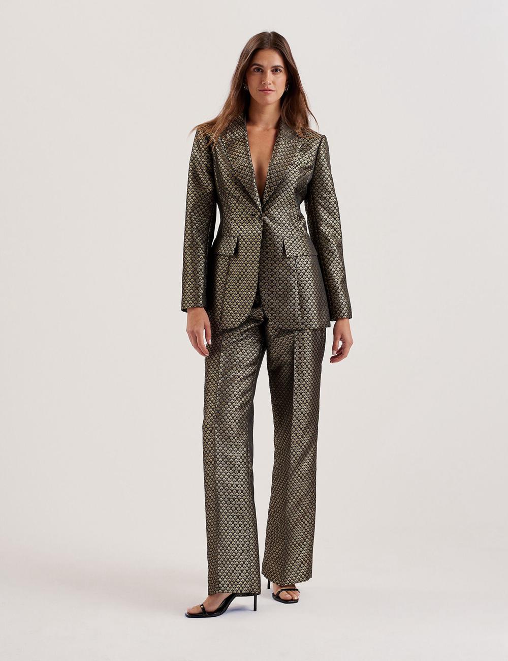Black Ted Baker MANGUT - Metallic Jacquard Wide Leg Tailored Women Trousers | Canada  DOF-572083
