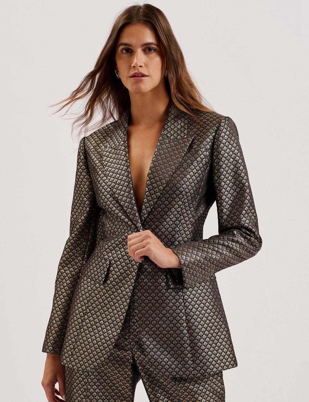 Black Ted Baker MANGU - Tailored Metallic Jacquard Fitted Women Blazers | Canada  ESG-318675