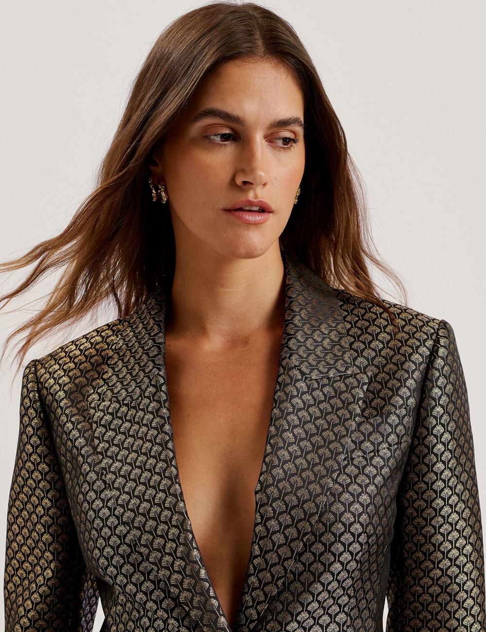 Black Ted Baker MANGU - Tailored Metallic Jacquard Fitted Women Blazers | Canada  ESG-318675