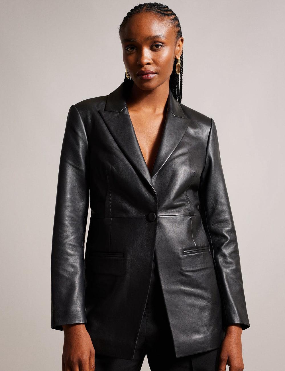 Black Ted Baker MELLIIE - Longline Single Breasted Leather Women Blazers | Canada  LHM-137469