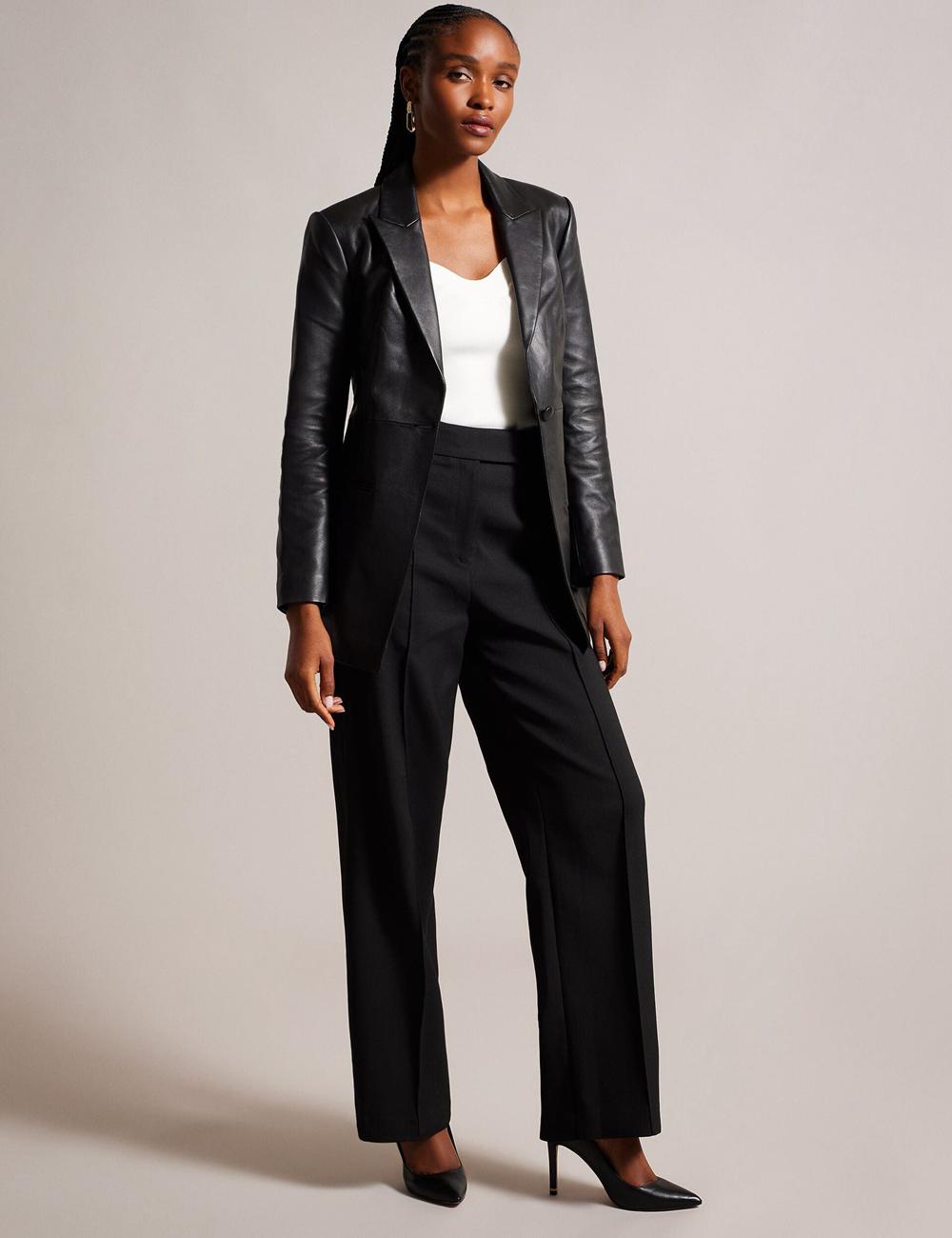 Black Ted Baker MELLIIE - Longline Single Breasted Leather Women Blazers | Canada  LHM-137469