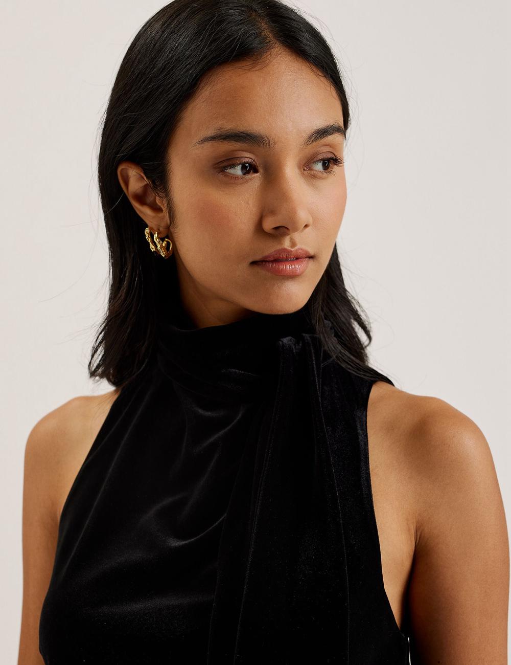 Black Ted Baker NALIAS - Velvet High Cowl Neck Sleeveless Women Tank Tops | Canada  QOJ-183645