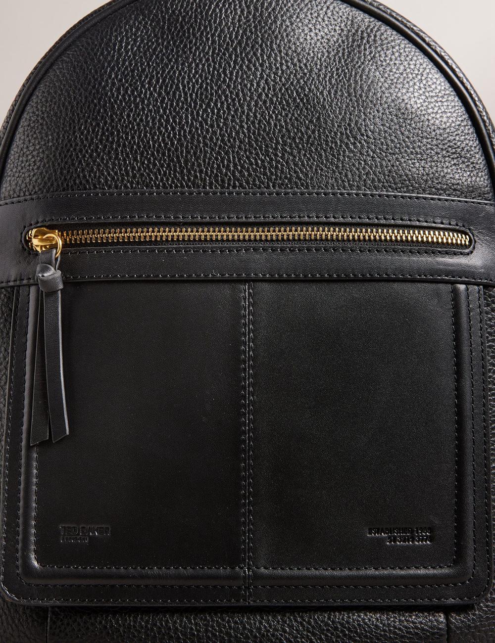 Black Ted Baker NISHAY - Leather Zip Pocket Laptop Women Backpacks | Canada  NOT-137694