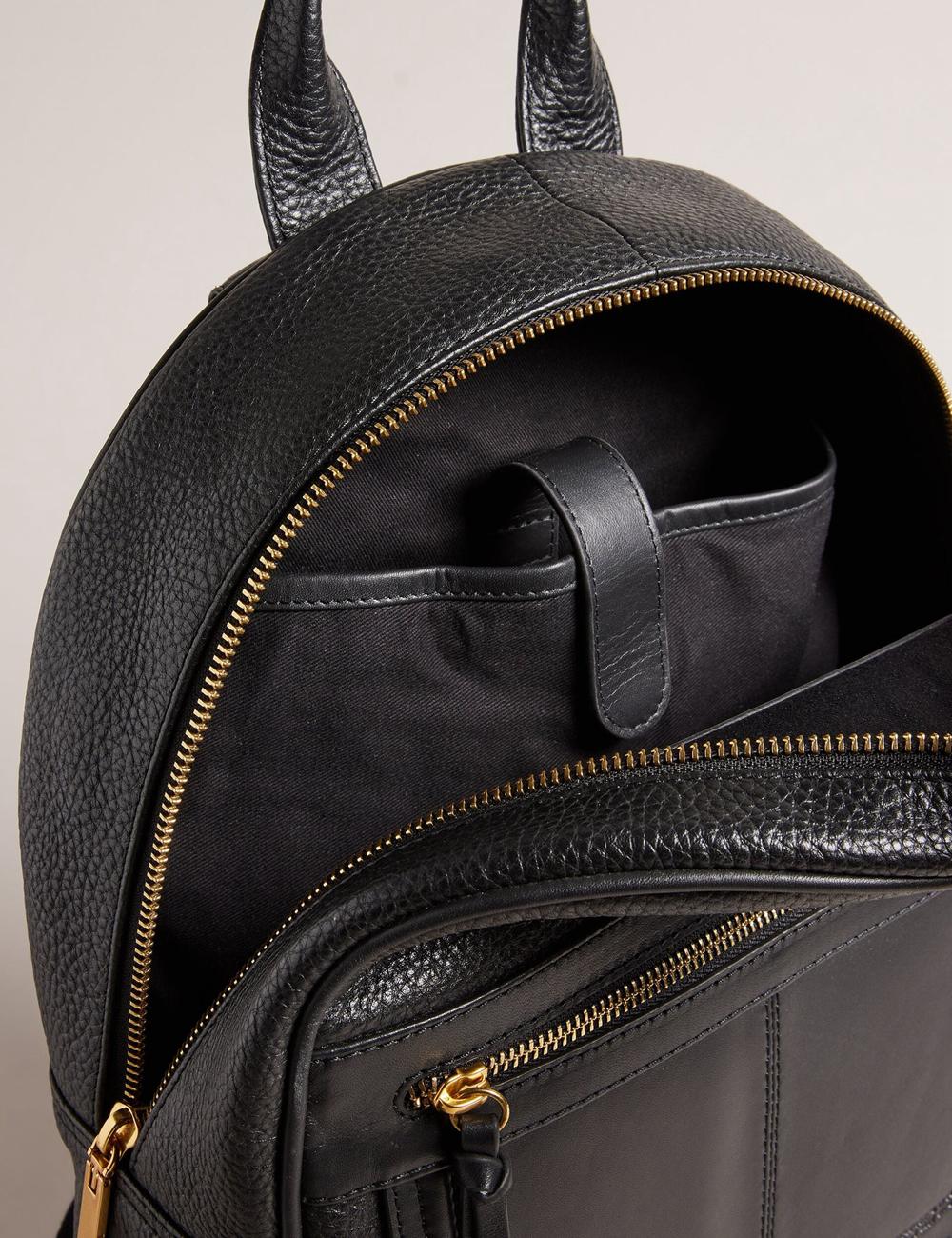 Black Ted Baker NISHAY - Leather Zip Pocket Laptop Women Backpacks | Canada  NOT-137694