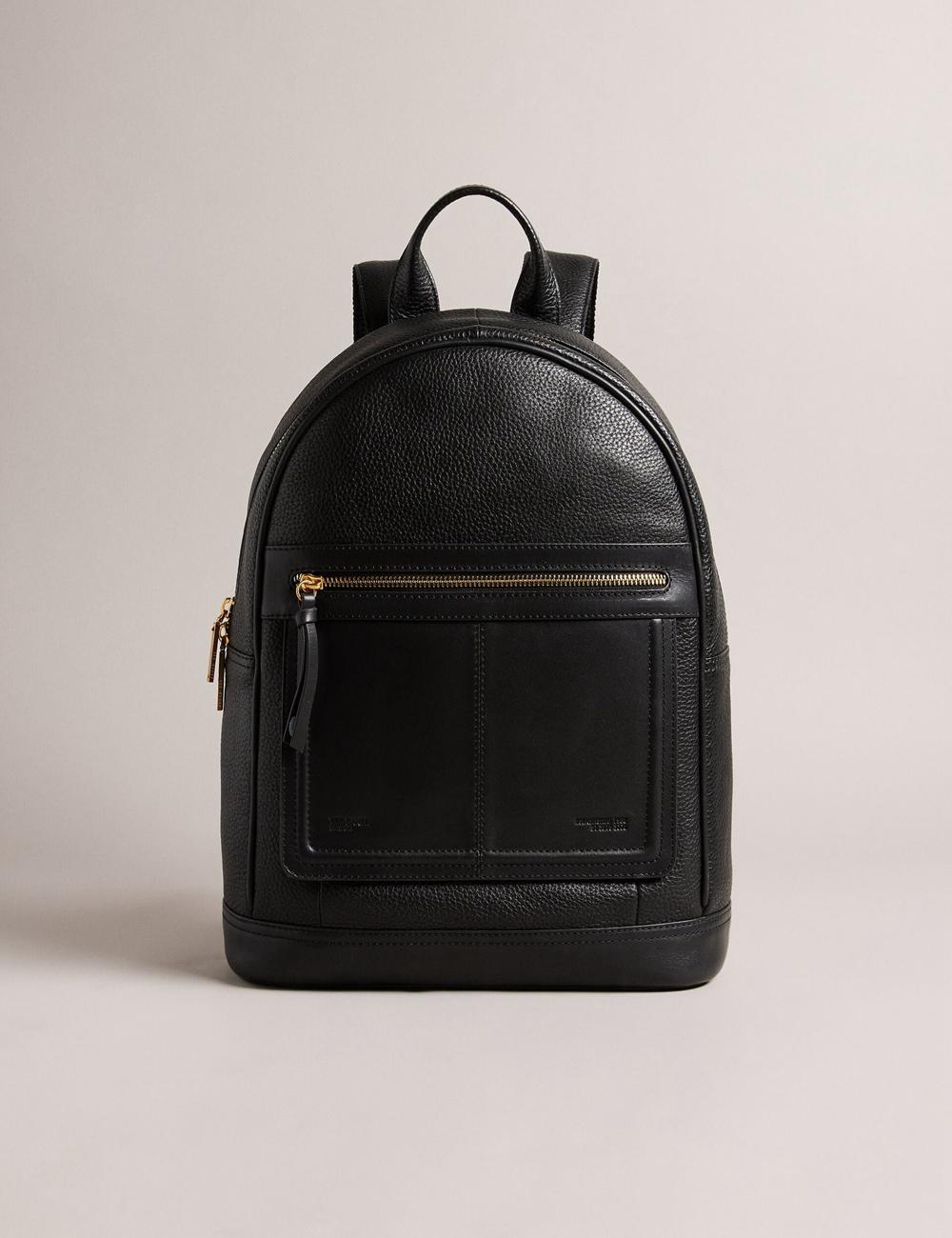 Black Ted Baker NISHAY - Leather Zip Pocket Laptop Women Backpacks | Canada  NOT-137694