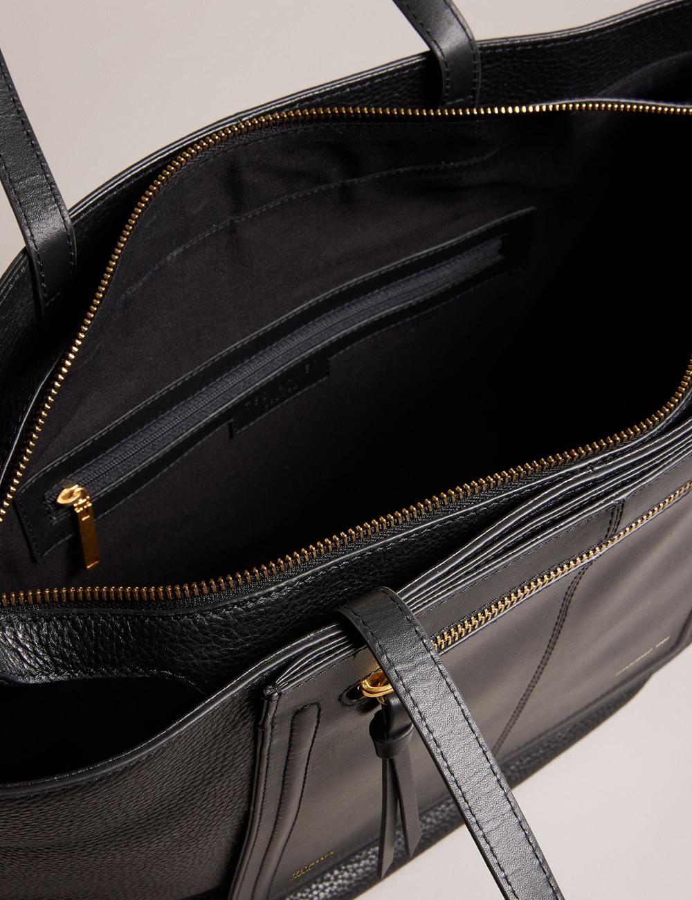 Black Ted Baker NISH - Wide Leather Shopper With Zip Pocket Women Shopper Bags | Canada  XSD-690148