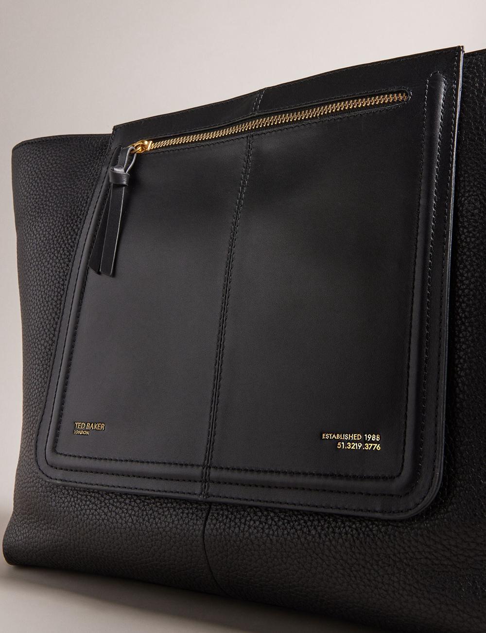 Black Ted Baker NISH - Wide Leather Shopper With Zip Pocket Women Shopper Bags | Canada  XSD-690148