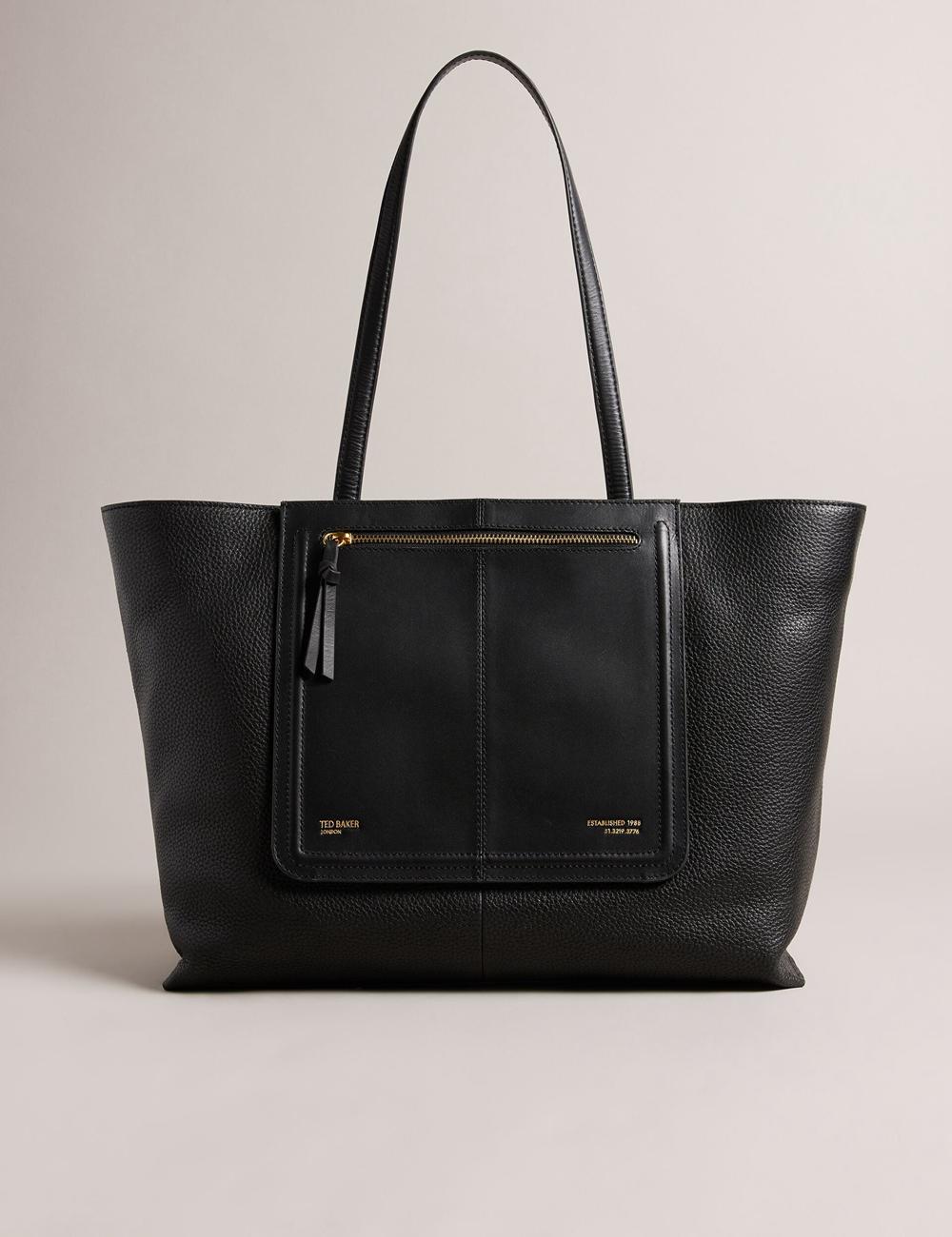 Black Ted Baker NISH - Wide Leather Shopper With Zip Pocket Women Shopper Bags | Canada  XSD-690148