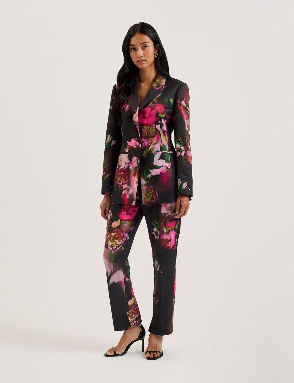 Black Ted Baker OKUNIT - Tapered Leg Floral Print Tailored Women Trousers | Canada  NVY-163078