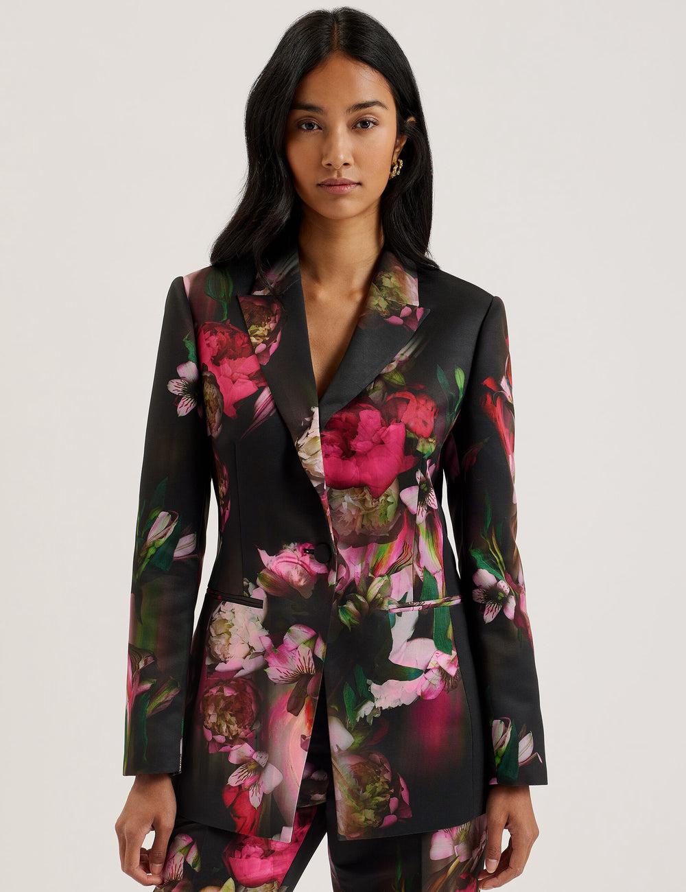 Black Ted Baker OKUNI - Fitted Floral Print Tailored Women Blazers | Canada  TWS-530718