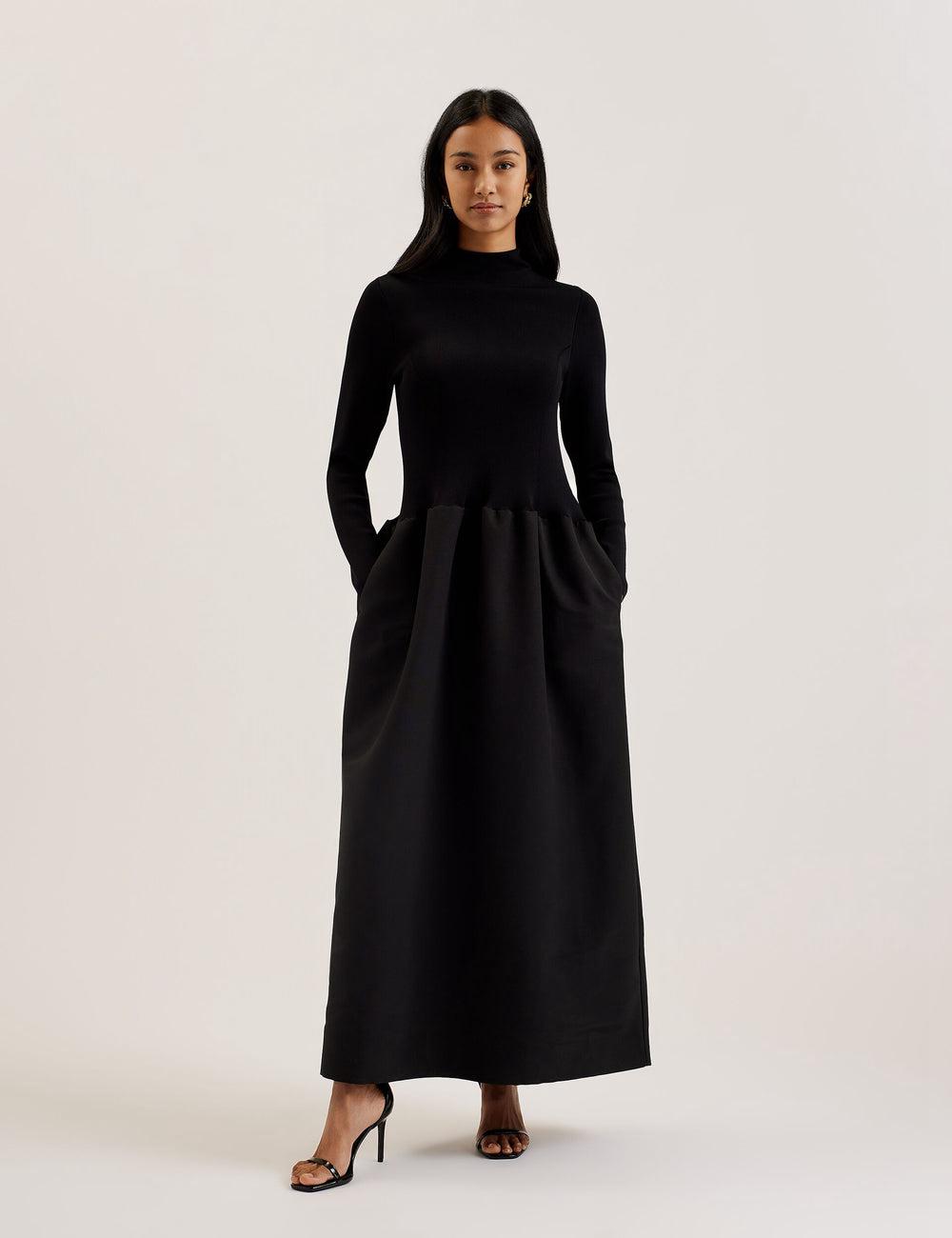 Black Ted Baker PYLIA - Structured With Knitted Bodice Women Maxi Dresses | Canada  OEK-690342