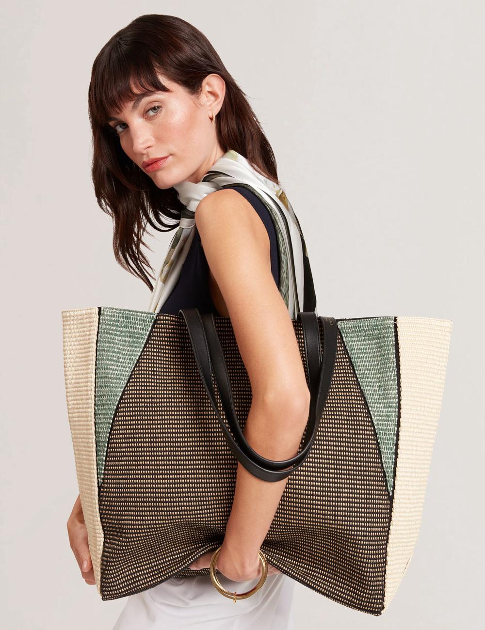 Black Ted Baker RAFIYA - Woven Colour Block Folding Shopper Women Shopper Bags | Canada  XZW-971824