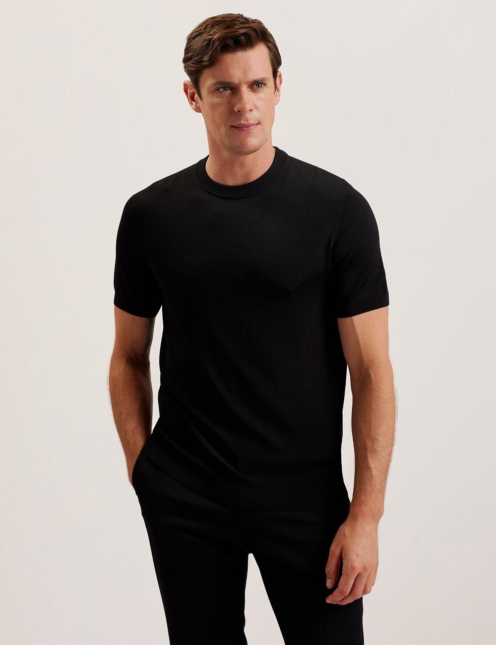 Black Ted Baker REYON - Rayon Crew Neck Short Sleeve Men T-Shirts | Canada  LXC-724013